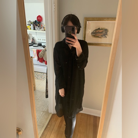 Black, sheer, collared, Babaton shirt dress - Picture 2 of 3